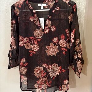 Maurices Black and Pink Floral Blouse